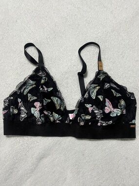 NWT PINK Victoria's Secret Wireless Black Butterfly Bra Large
